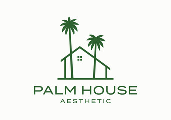 palm tree house logo icon vector design illustration