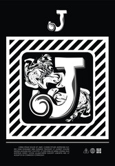 Obraz premium Letter J art style design, modern and stylish. abstract design vector illustration for street style t-shirt. Classic and vintage style