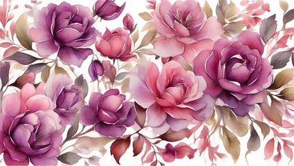 bouquet of tulips Blooming branch of purple terry Lilac in spring Watercolor art background vector. Wallpaper design with winter flower paint brush line art.

