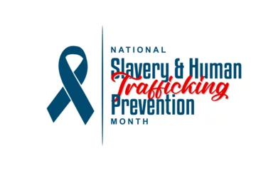 Deurstickers National Slavery and Human Trafficking Prevention Month Holiday concept. Template for background, banner, card, poster, t-shirt with text inscription © Abay