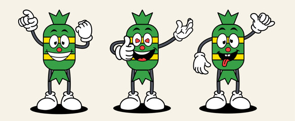 Candy set mascot of 70s groovy. Collection of cartoon,retro, groovy characters. Vector illustration.