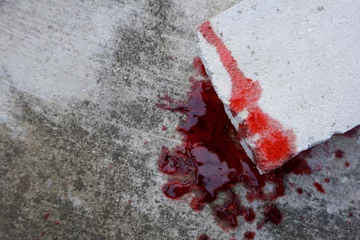 Fotobehang blood spills on the floor. concept photo for illustration of suicide and brick to kill © Muhammad