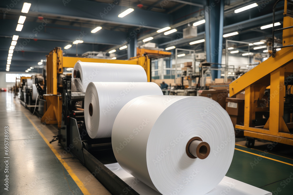 Aufkleber large tray of roll paper at factory. generative ai.