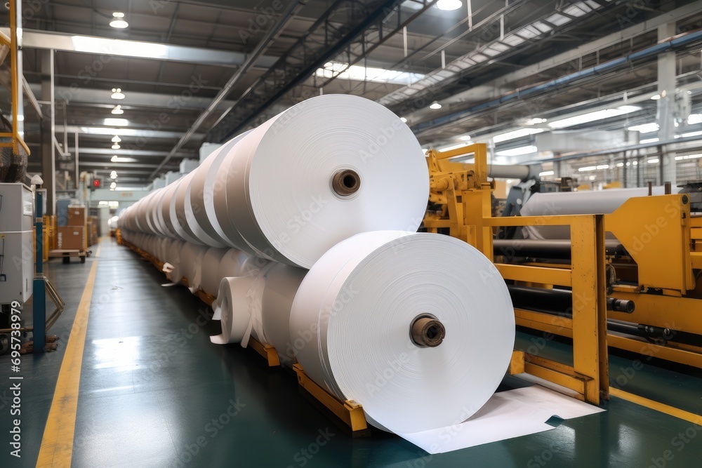 Aufkleber large tray of roll paper at factory. generative ai.