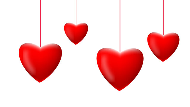 Vector realistic hearts png. Two hearts on an isolated transparent background. Red heart png. Holiday, Valentine's Day, PNG.Suit for cover, banner, backdrop, website, landing page, sale, wedding.