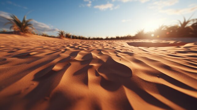 Close up of dark long shadow on the sand. Generative AI.