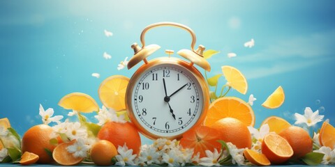 Citrus O'clock. Clock among Selective Focus Fruits