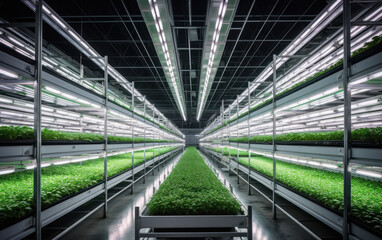 Naklejka premium Vegetables are growing in indoor or vertical farm