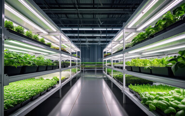 Naklejka premium Vegetables are growing in indoor or vertical farm