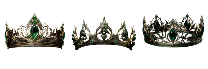 Enchanting Green Crown Set: Exquisite Decorations on Transparent Background