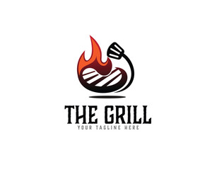 meat cook hot fire grill barbecue Logo design vector template illustration inspiration