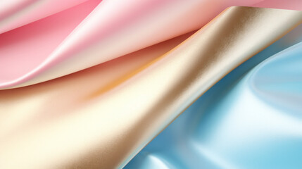 Closeup of folds of satin fabric in different colors