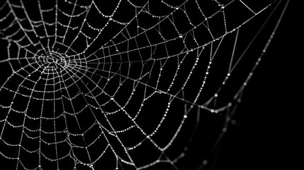 Spider web on a black background. Creepy spider webs hanging on dark
