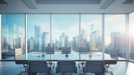 Fototapeta na wymiar interior of meeting room office glass sectioning with city view.