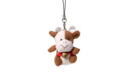 Soft cow keychain isolated on a white background.