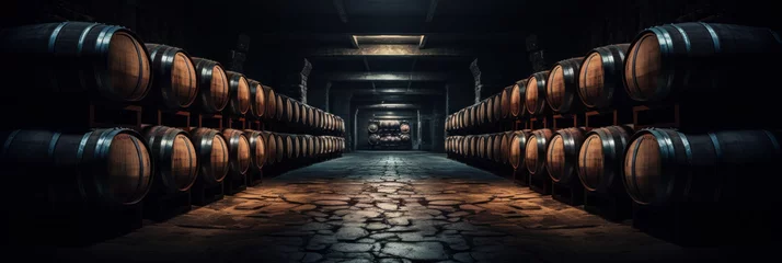 Fotobehang Wine or cognac barrels in the cellar of the winery. © Wararat