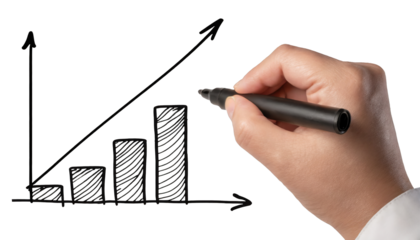 Hand drawing a graph using a black marker - isolated on transparent background
