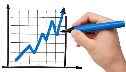 Hand drawing a graph using a blue marker - isolated on transparent background