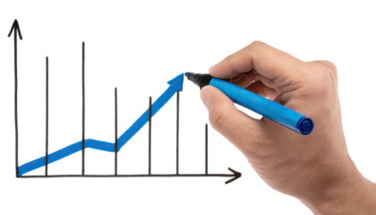 Hand drawing a graph using a blue marker - isolated on transparent background
