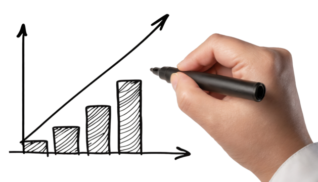 Hand drawing a graph using a black marker - isolated on transparent background