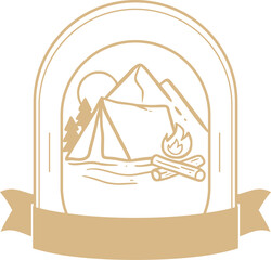 Nature Camping Line Art in Circle Badge
