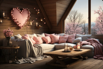 Fototapeta na wymiar Romantic Retreat Modern Valentine's Living Room, modern living room decorated for valentine