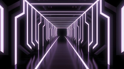 A corridor with black bars and white light behind it, in the style of optical geometry, 8k 3d, strong diagonals, neon lights, minimalist stage designs, zigzags, neon and fluorescent light 
