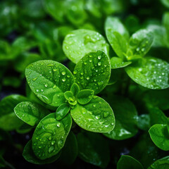 Background of Fresh oregano with water drops on nature.