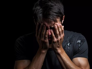 Portrait of sad, crying man in business suit. Unhappy young man.