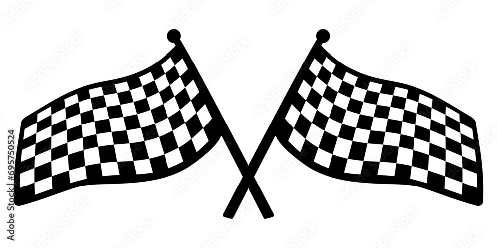 Fototapete Two crossed racing flags with a small checkered pattern. Beautiful racing flags for competitions and Formula 1 racing.
