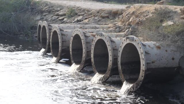 Polluted water bio hazard dumping in river near Karachi, Pakistan 
