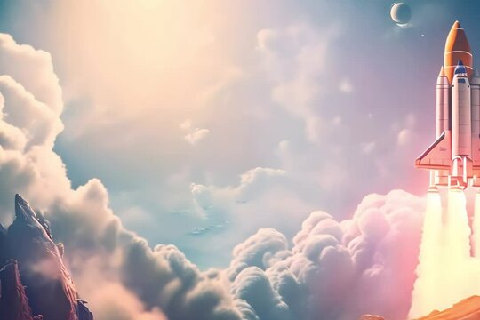 rocket in the sky. Virtual cinematic video scene animated background