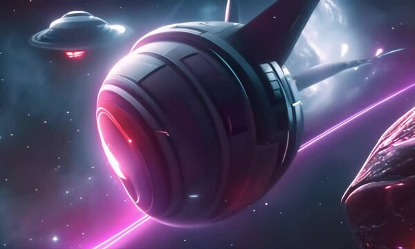 space station in space. Virtual cinematic video scene animated background