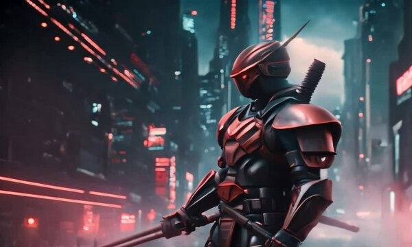 humanoid robot cyborg sci-fi cyberpunk. Virtual cinematic video scene animated background