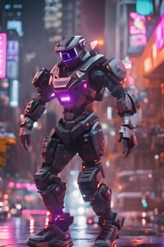 robot cyborg sci-fi cyberpunk. Virtual cinematic video scene animated background