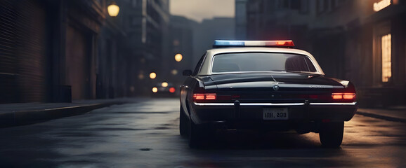police classic car facing the camera, minimalist, deadpan, banal, cool, clinical, urban, iconic, conceptual, subversive, sparse, restrained, symbol - obrazy, fototapety, plakaty