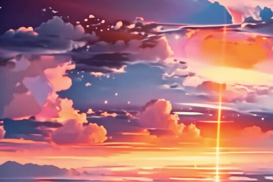 sunrise over the sea.  Virtual video cinematic scene animated background