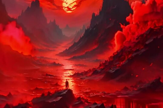 a painting a bizzare stange blood world alien