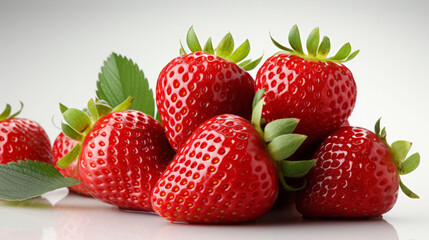 Fruit, strawberry and healthy food in studio for vegan diet, snack and vitamins. Mockup, white background and flatlay of organic, fresh and natural agriculture produce for vegetarian nutrition.
