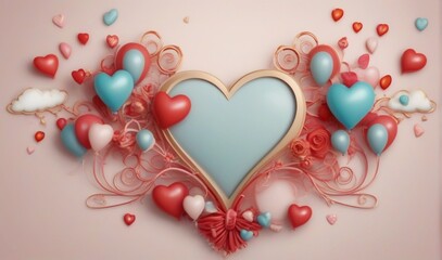 Valentine heart with ornament, Valentine's day theme frame with balloons from AI Generative