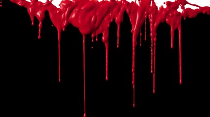 Fototapeta premium Red paint splash on black background. Blood splatter. Splash and drops of red liquid.