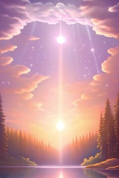 The rising sun with rays spreading across the sky