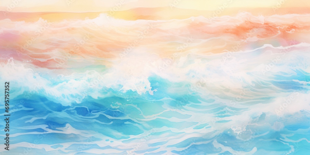 Poster A beautiful watercolor painting depicting a wave in the ocean. Perfect for adding a touch of tranquility to any space