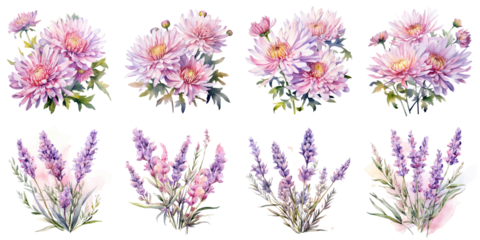 watercolor pink daisies and pink lavender flowers Artificial Intelligence Generative