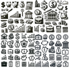 Set of Business Finance icon. Generative AI