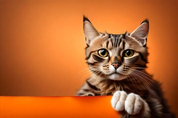 cute cat on orange background 