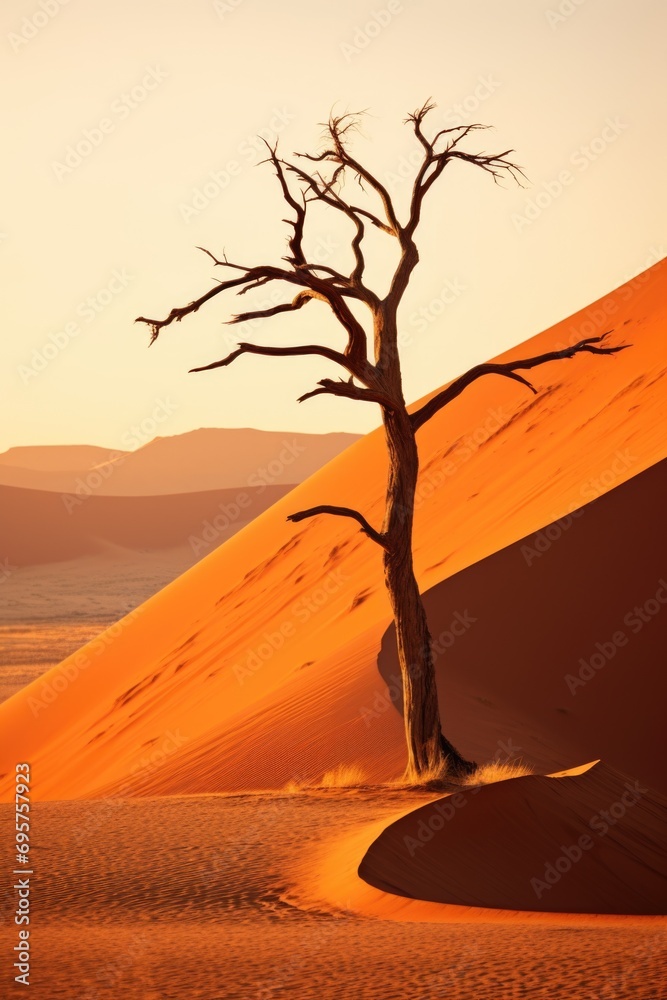 Aufkleber a solitary tree stands tall in the vastness of a desert landscape. this image can be used to depict 
