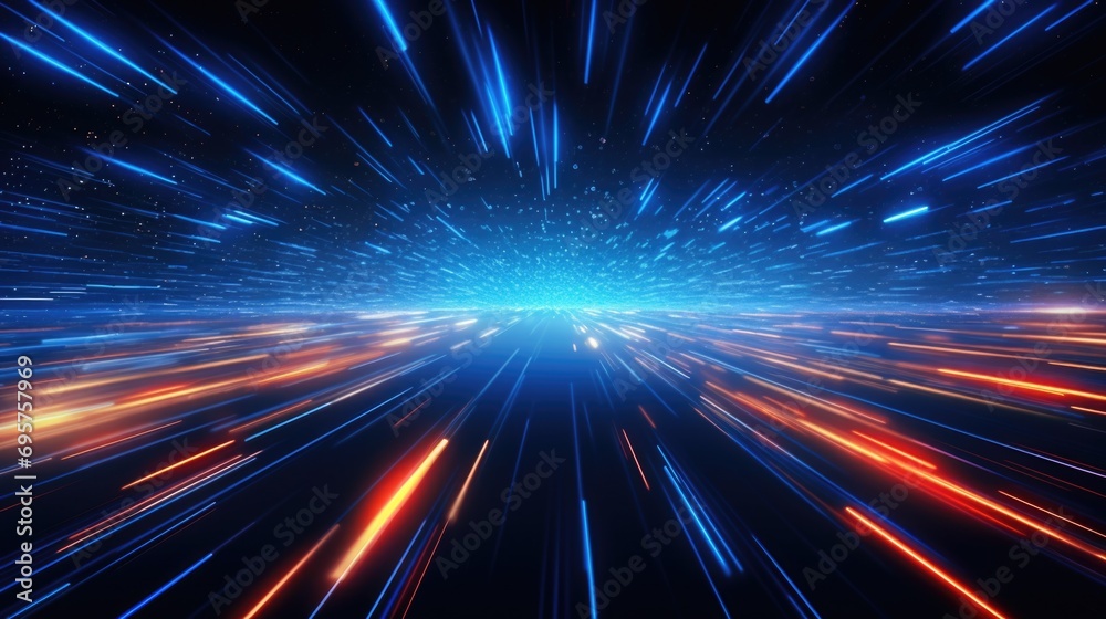 Poster light streaks of blue and red colors on a black background. can be used for vibrant and dynamic desi