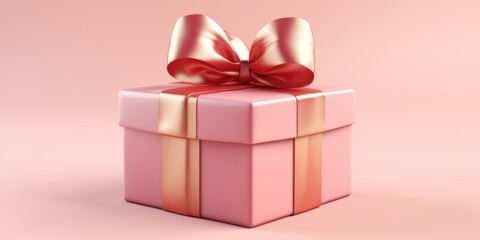 Obraz premium A pink gift box with a gold bow. Perfect for birthdays, anniversaries, or any special occasion