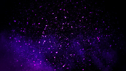 Blurred purple fire embers sparks on black background . Texture isolated overlays. Concept of particles, sparkles, flame and light.
